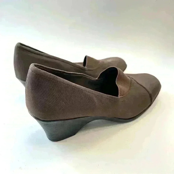 George Heels Womens 6 Comfort Start Loafers Pumps Wedge Black Fabric Slip On - Picture 4 of 9